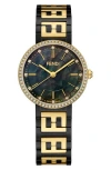 Fendi Two-tone Diamond-embellished Swiss Watch With Folding Clasp In Gold