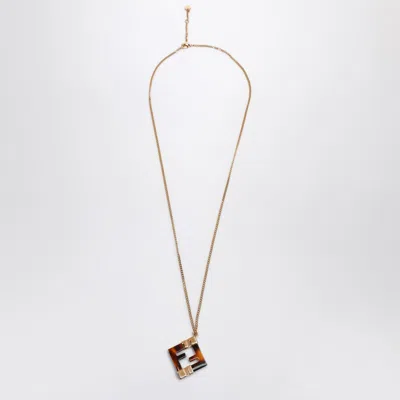 FENDI FENDI FOREVER FENDI METAL AND PLEXIGLASS GOLD/BROWN NECKLACE WOMEN