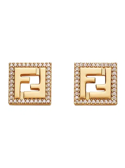 FENDI FENDI 'FOREVER' GOLD-COLORED EARRINGS WITH FF DESIGN AND CRYSTAL DECORATIONS IN BRONZE WOMAN
