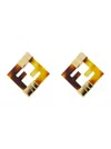 Fendi 'forever' Gold-colored Earrings With Ff Motif And Tortoise Print In Bronze Woman In Multicolor