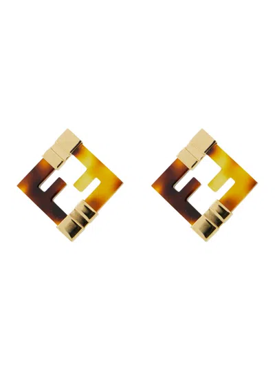 Fendi 'forever' Gold-colored Earrings With Ff Motif And Tortoise Print In Bronze Woman In Multicolor
