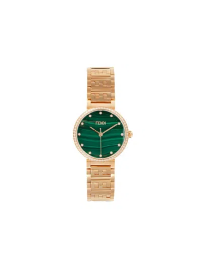 Fendi Forever Ip Rose Goldtone Stainless Steel, Malachite & Diamond Bracelet Watch/28mm