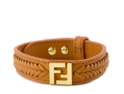 Fendi Forever Logo Plaque Bracelet In Brown