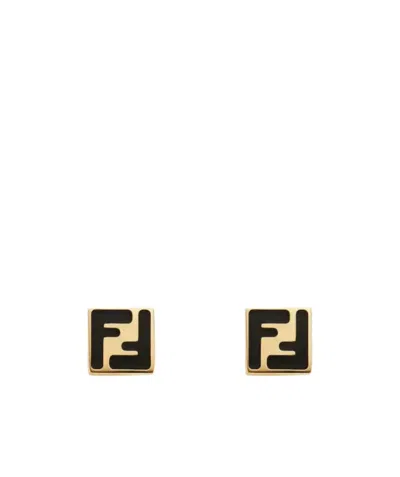 Fendi Forever Logo Square Earrings In Black