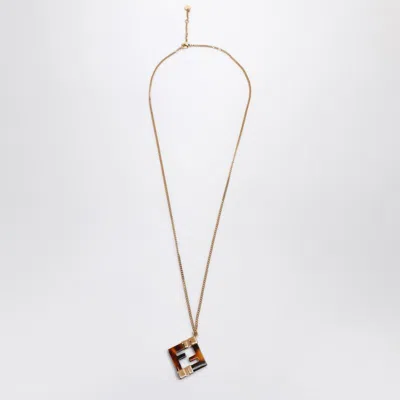 FENDI FENDI  FOREVER  METAL AND PLEXIGLASS GOLD/BROWN NECKLACE