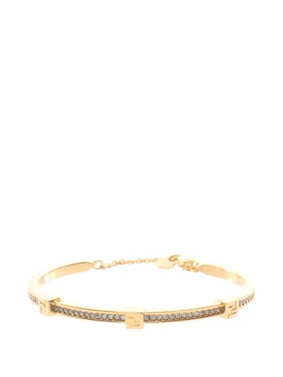 Pre-owned Fendi Forever Rhinestone Bracelet In Gold