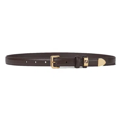 Fendi Forever Slim Leather Belt In Brown