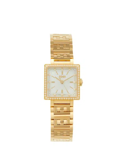 Fendi Forever Square 23mm Ip Goldtone Stainless Steel & 0.31 Tcw Diamond Bracelet Watch In Sapphire