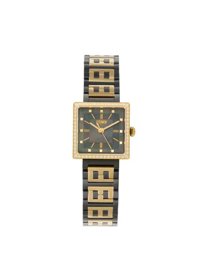 Fendi Forever Square 23mm Stainless Steel & 0.34 Tcw Diamond Bracelet Watch In Sapphire