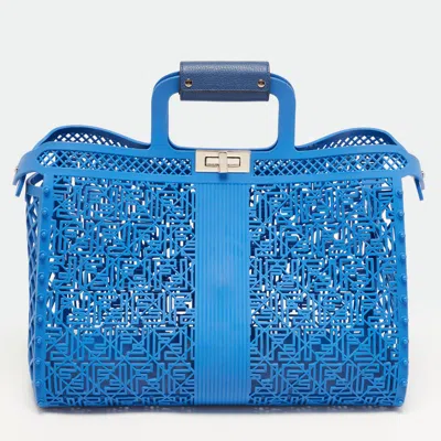 Pre-owned Fendi Forty8 Blue Zucca Rubber Basket Tote