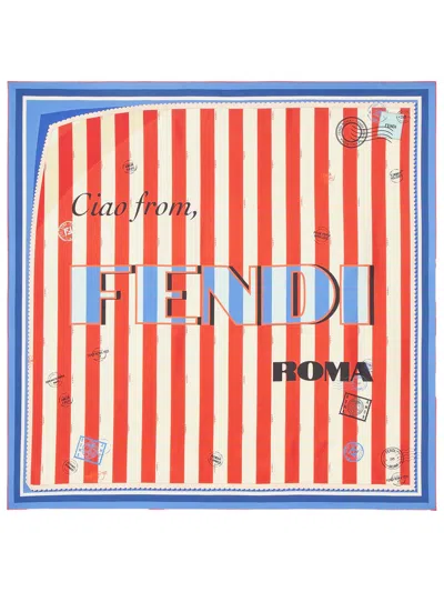 Fendi Foulard In Seta A Righe Bianche E Ruggine In Brown