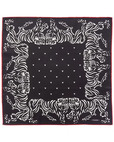 Fendi Foulard Black Silk Foulard With Tiger Print In Multi