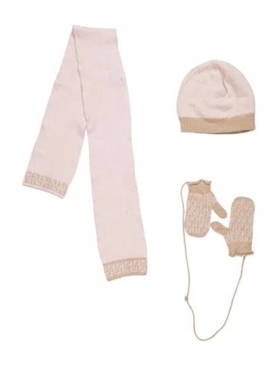 Pre-owned Fendi Babies' Four Piece Winter Accessories Set In Neutrals/pink