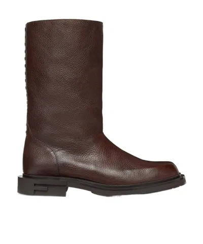 Fendi Frame Round Head Tubular Boots In Black