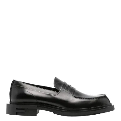 Fendi Frame Slip-on Leather Loafers In Black