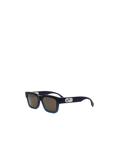 Fendi Frame Sunglasses In Shiny Blue/brown