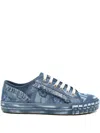 Fendi Frayed-denim Trainers In Blue