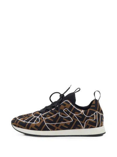 Pre-owned Fendi Freedom Zucca Low-top Sneakers In Black
