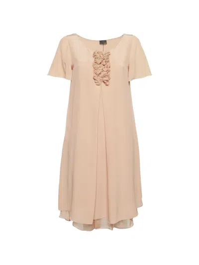 Pre-owned Fendi Frilled-detail Silk Mini Dress In Neutral