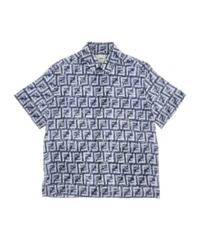 Fendi Fringed Ff-print Linen Shirt In Gray