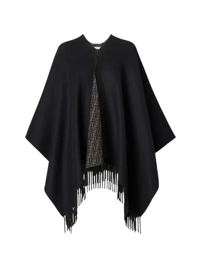 Fendi Reversible Ff-jacquard Fringed Cape In Black