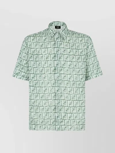 Fendi Fringed Geometric Print Shirt In Green