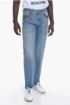 FENDI FRINGED JEANS WITH LEATHER DETAILS