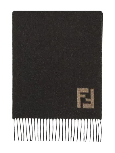 Fendi Wool And Cashmere Fringed Scarf Accessories In Black