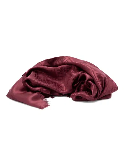 Fendi Fringed Logo-pattern Scarf In Burgundy