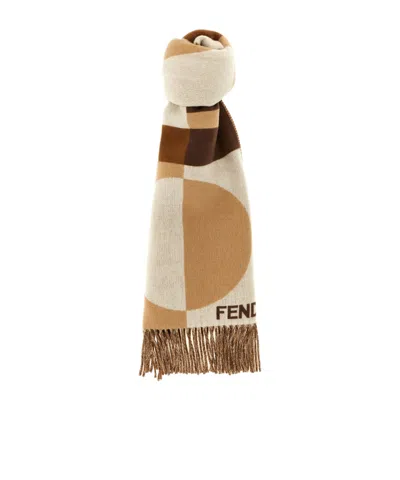 FENDI JACQUARD-PATTERN FRINGED SCARF
