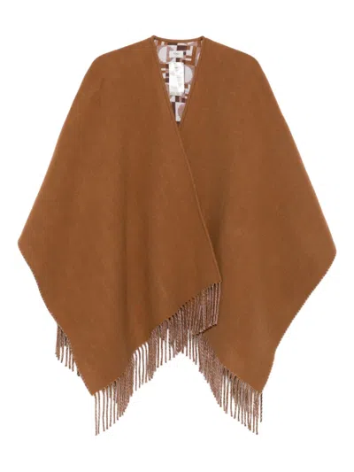 Fendi Fringed Woven Poncho Cape