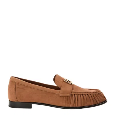 Fendi Front Logo Loafers In Brown