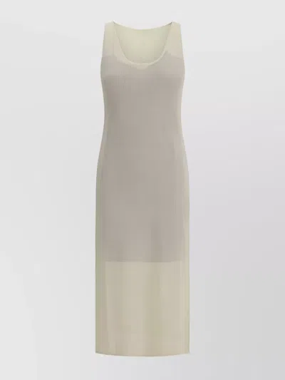 Fendi Front Neckline Perforated Weave Dress In White