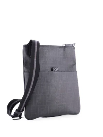 Pre-owned Fendi Front Pocket Messenger Bag Zucca Coated Canvas Medium Crossbody Bag In Black