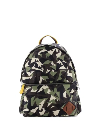 Pre-owned Fendi Front Pocket Printed Nylon Large Backpack In Brown