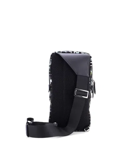 Pre-owned Fendi Front Pocket Sling Bag Camouflage Zucca Nylon Small Crossbody Bag In Black