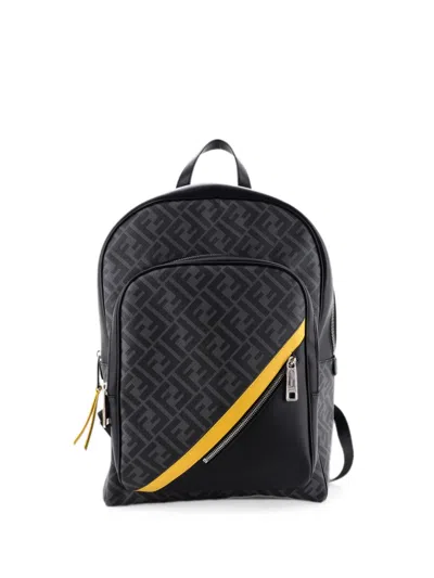 Pre-owned Fendi Front Pocket Zucca Coated Canvas And Leather Large Backpack In Black