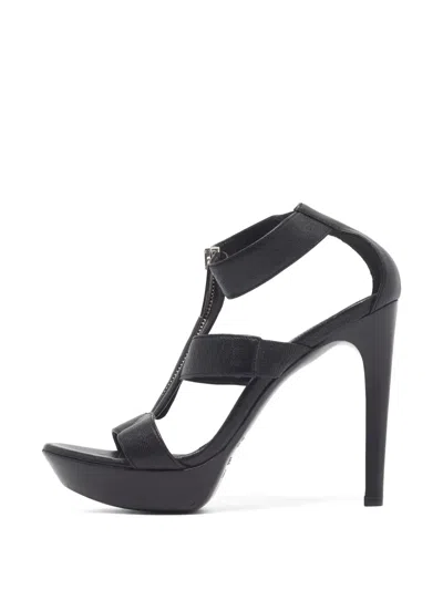 Pre-owned Fendi Front Zip Ankle Strap Sandals In Black