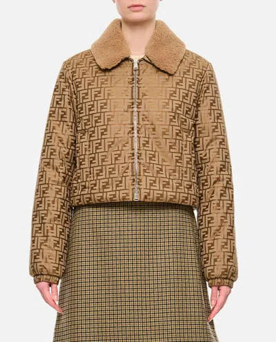 Fendi Front Zipped Ff Jacquard Jacket In Cream