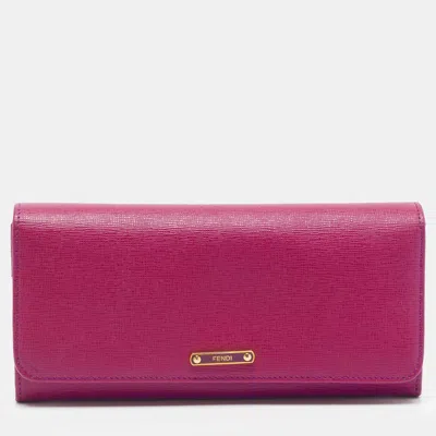Pre-owned Fendi Fuchsia Leather Flap Continental Wallet In Pink