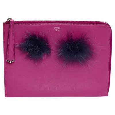 Pre-owned Fendi Fuchsia Leather Monster Clutch In Pink