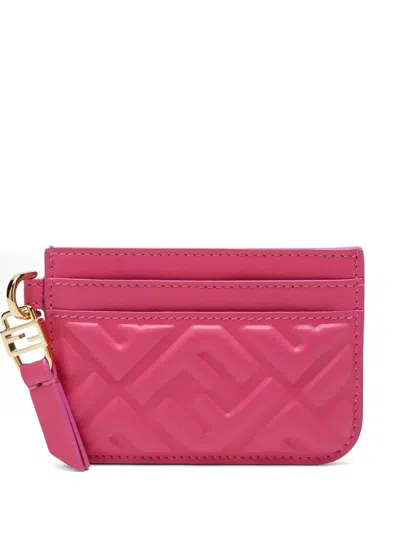 Fendi Fuchsia Nappa Leather Baguette Card Case With Ff Motif In Pink