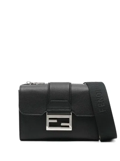 Fendi Men Full-grain Leather Double Baguette Bag In Black