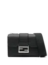 Fendi Baguette Double Leather Crossbody Bag In Black