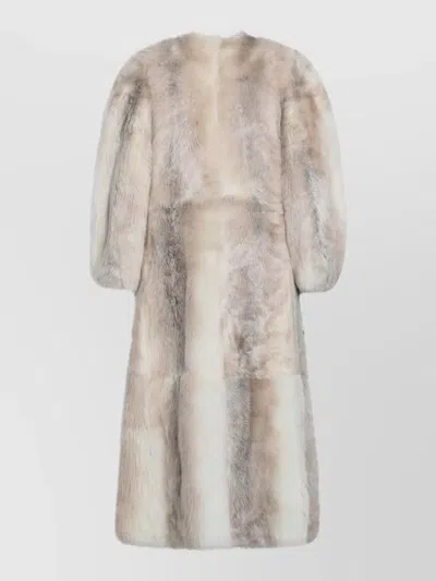 Fendi Full Sleeve Fur Texture Maxi Jacket In White