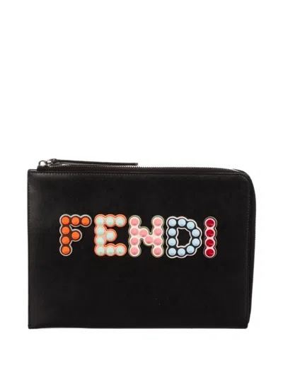 Pre-owned Fendi Fun Fair Studded Clutch Bag In Black