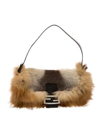 Pre-owned Fendi Fur Baguette In Neutral