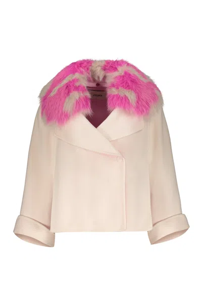 Fendi Fur Collar Cashmere Cape-coat In Neutral