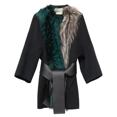 Pre-owned Fendi Fur Collar Coat In Black