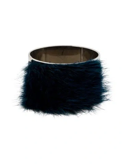 Pre-owned Fendi Fur Cuff Bracelet, 6.75" In Blue